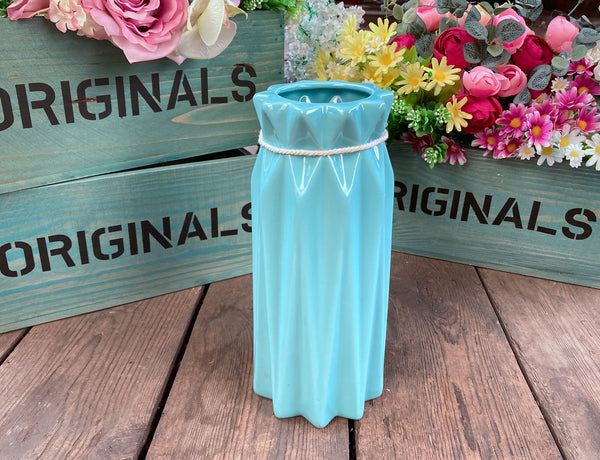 23cm Decorative Ceramic Embossed Flower Table Vase - Blue