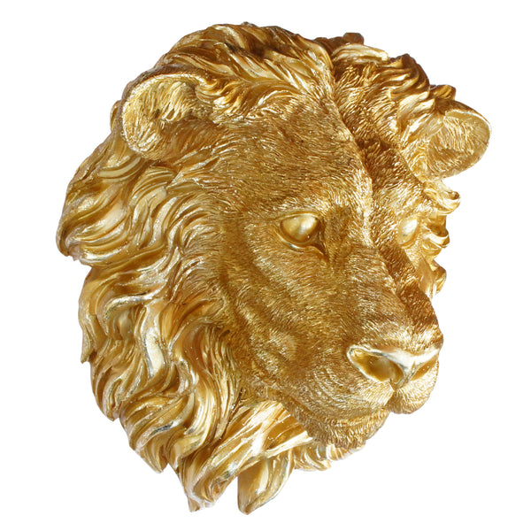 Lion Head Wall Sculpture - Large Gold