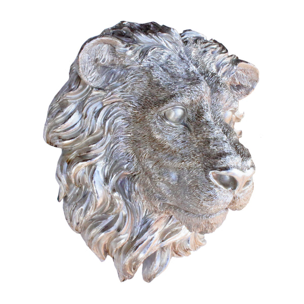 Lion Head Wall Sculpture - Large Silver