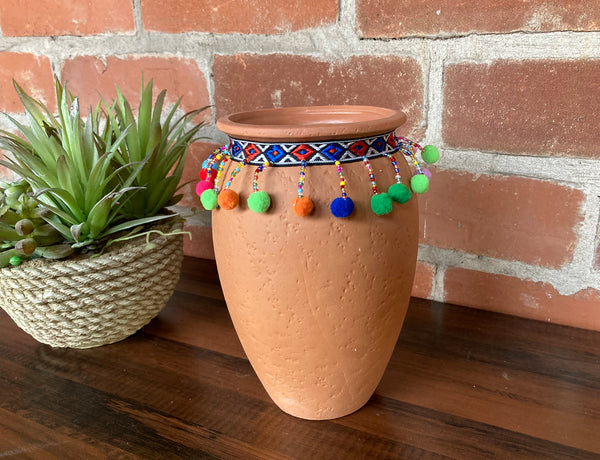 18cm Rustic Terracotta Vase with Fabric Trim