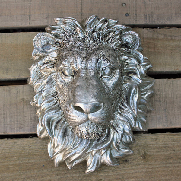 Lion Head Wall Sculpture - Silver