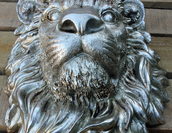 Lion Head Wall Sculpture - Silver