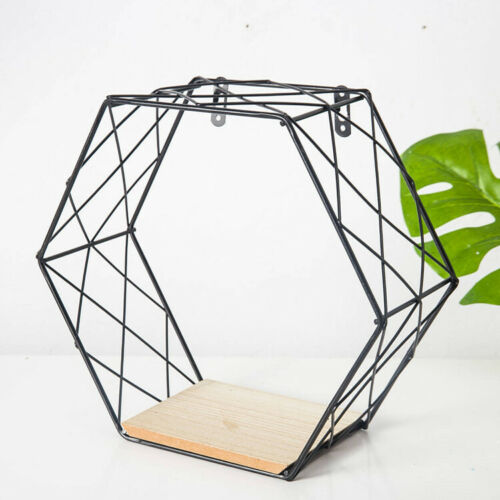 Wall Shelf Hexagonal Cube Wrought Iron Frame Storage Shelving Display