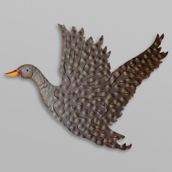 Flying Duck Metal Wall Hanging Sculpture - Brown