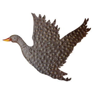 Flying Duck Metal Wall Hanging Sculpture - Brown