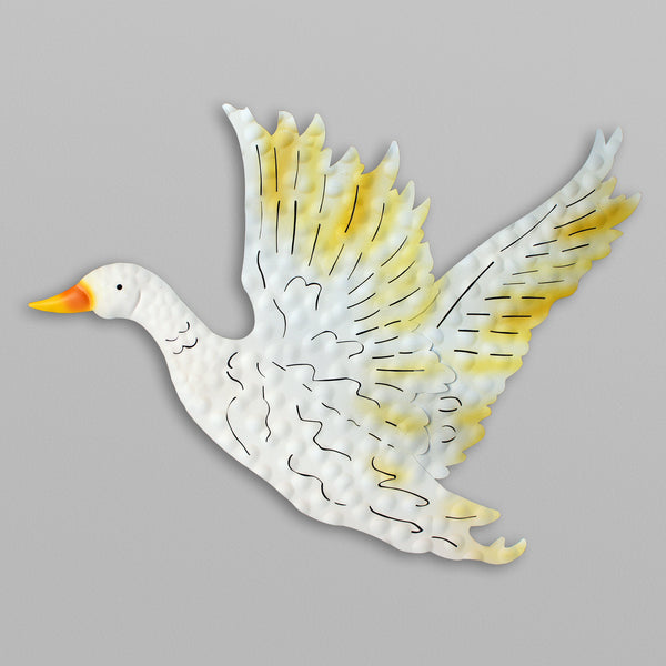 Flying Duck Metal Wall Hanging Sculpture - Ivory