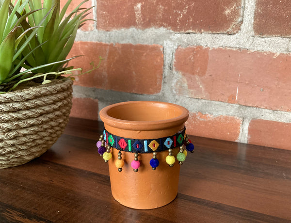7cm Miniature Terracotta Plant Pot with Fabric Trim