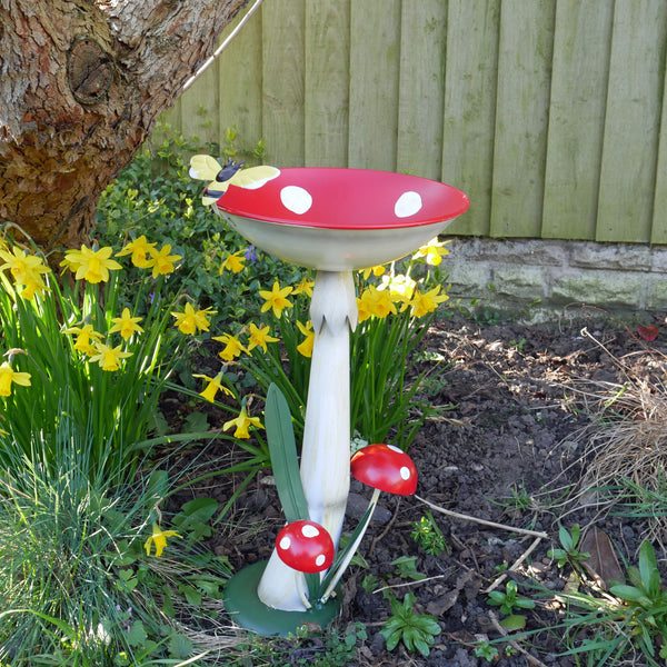Mushroom Bird Bath or Feeder Garden Ornament - Red