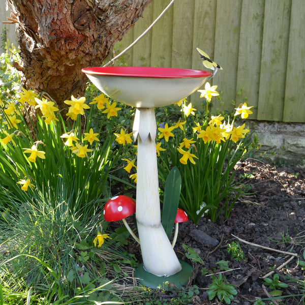 Mushroom Bird Bath or Feeder Garden Ornament - Red