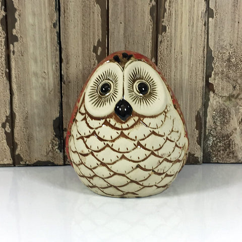 Ceramic Owl Ornament Money Box Piggy Bank Red & Cream Decorative Figure
