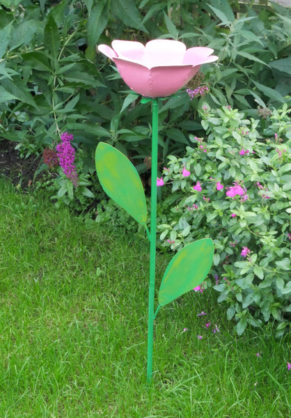 Rose Flower Bird Feeder Garden Stake Sculpture - Pink