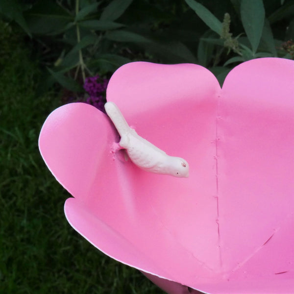 Rose Flower Bird Feeder Garden Stake Sculpture - Pink