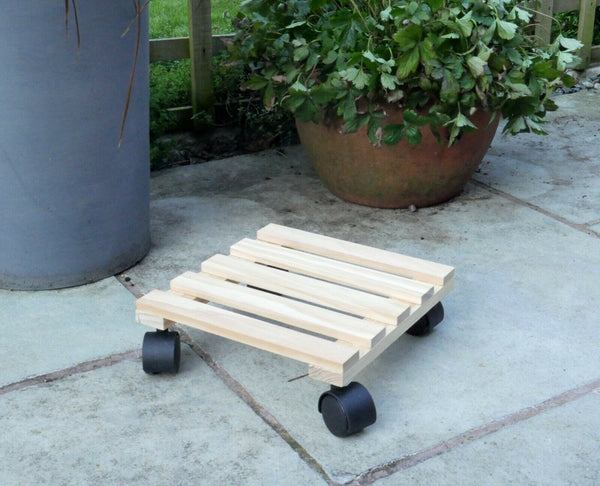 Wooden Plant Pot Trolley Stand on Wheels