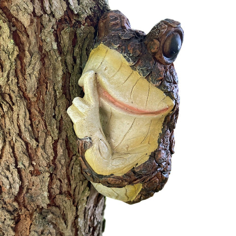 Shhh Quiet Frog Peeping Tree Hugger Sculpture