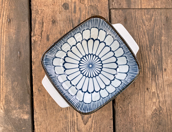6.25" Ceramic Geometric Square Bowl with Handles
