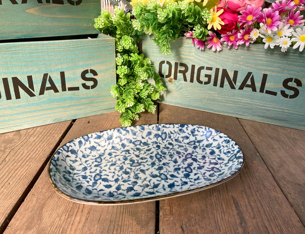 9" Oval Ceramic Floral Leaf Style Dessert / Sushi Platter