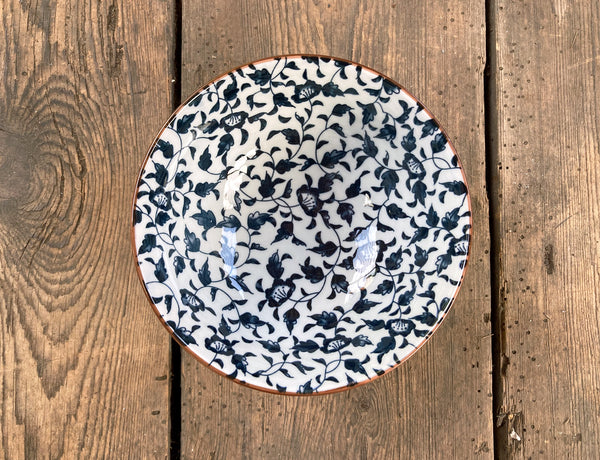4.7" Ceramic Round Floral Leaf Style Rice Bowl