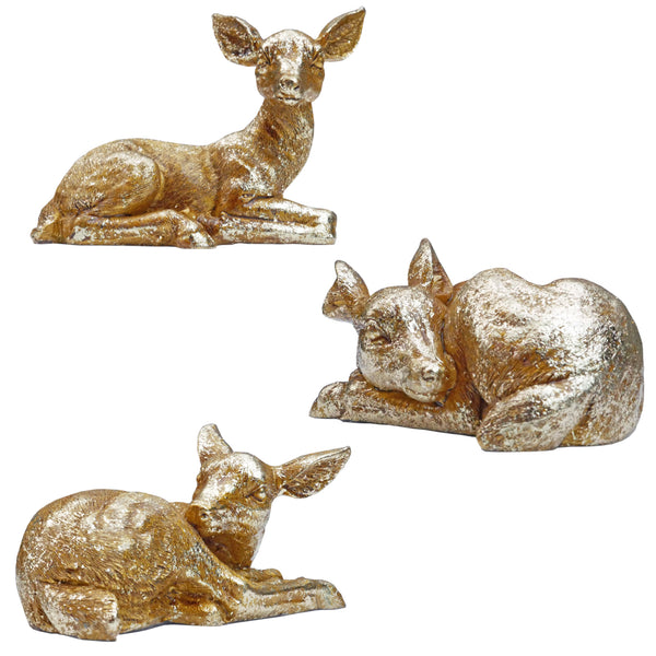 Set of 3 Small Stag Decorative Ornaments - Gold