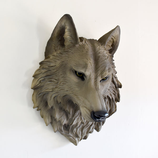 Large Wolf Head Wall Sculpture - Grey