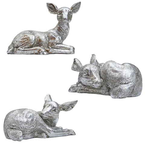 Set of 3 Small Stag Decorative Ornaments - Silver