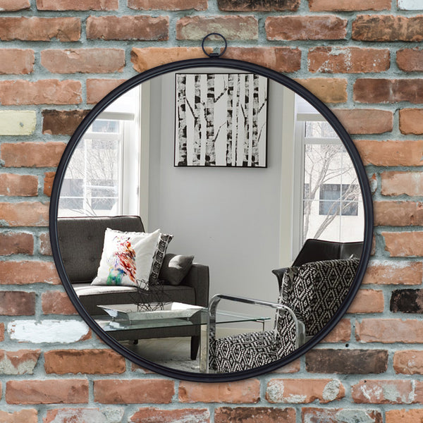 Industrial Style Round Wall Mirror - Black