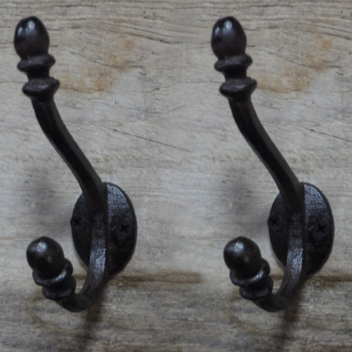 Set of 2 Metal Wood Wall Coat Hooks