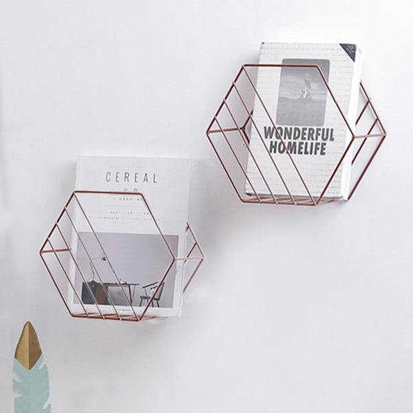 Set of 2 - Wire Front Hexagonal Wall Shelf