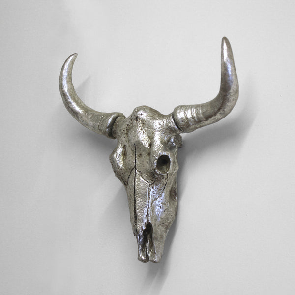 Buffalo Skull Head Hanging Sculpture - Silver