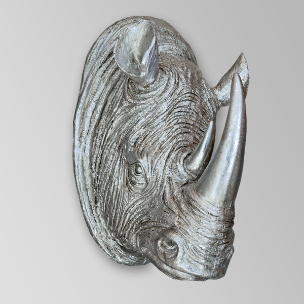 Rhino Head Wall Sculpture - Silver