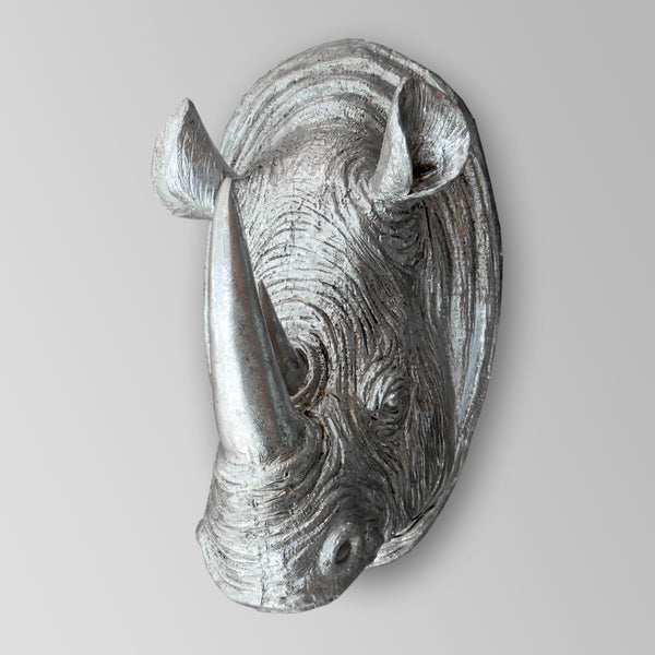 Rhino Head Wall Sculpture - Silver