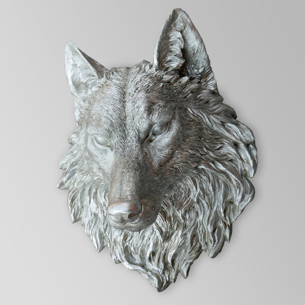 Large Wolf Head Wall Sculpture - Silver