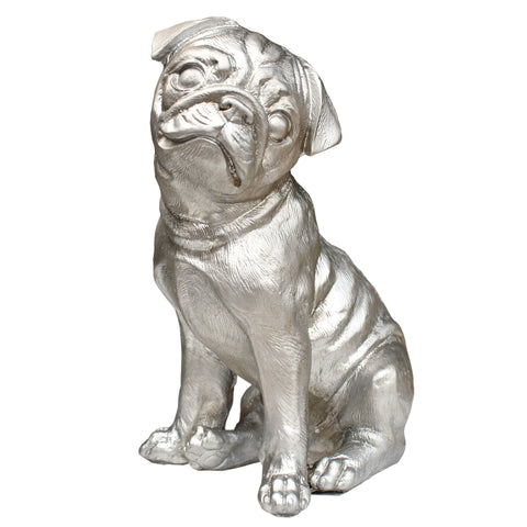 Sitting Pug Decorative Sculpture - Silver