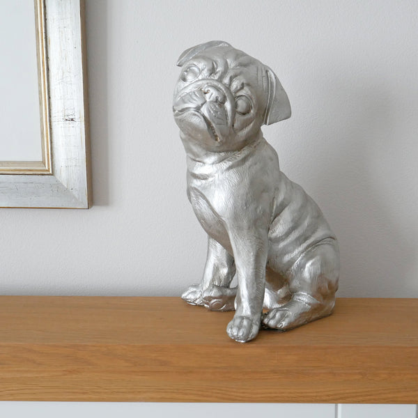 Sitting Pug Decorative Sculpture - Silver