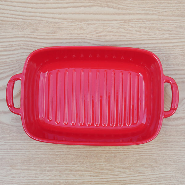 Ceramic Rectangle Oven Baking Tray - Small Red