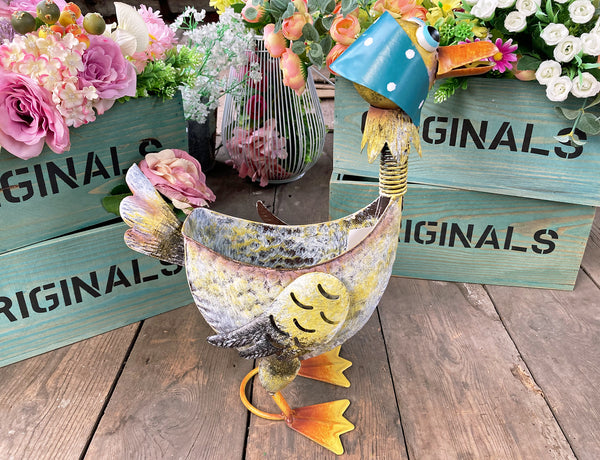 Duck Flower Pot Garden Ornament - Distressed