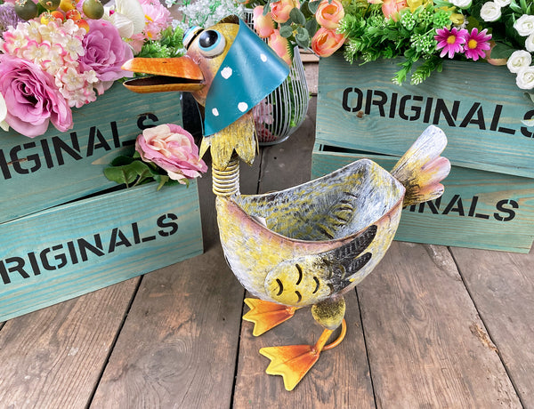 Duck Flower Pot Garden Ornament - Distressed