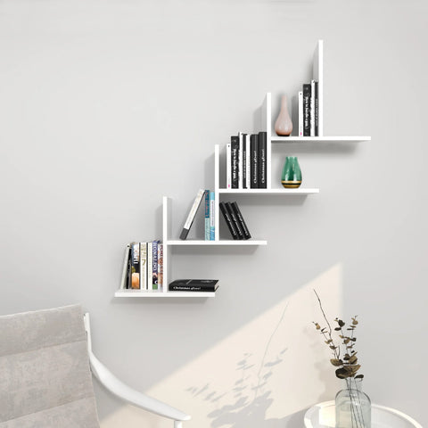 Step Design Compartment Wall Shelf - White