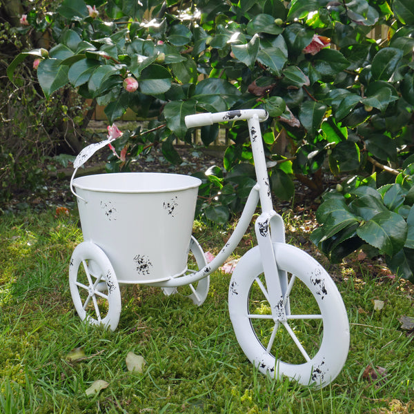 Vintage Tricycle Ornamental Planter - White