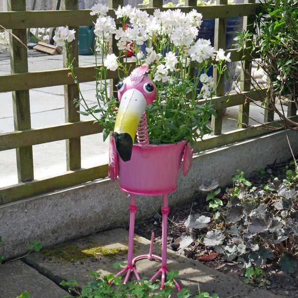 White-Beaked Pink Flamingo Flower Pot