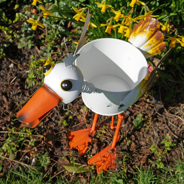 Duck Ornamental Flower Pot - White