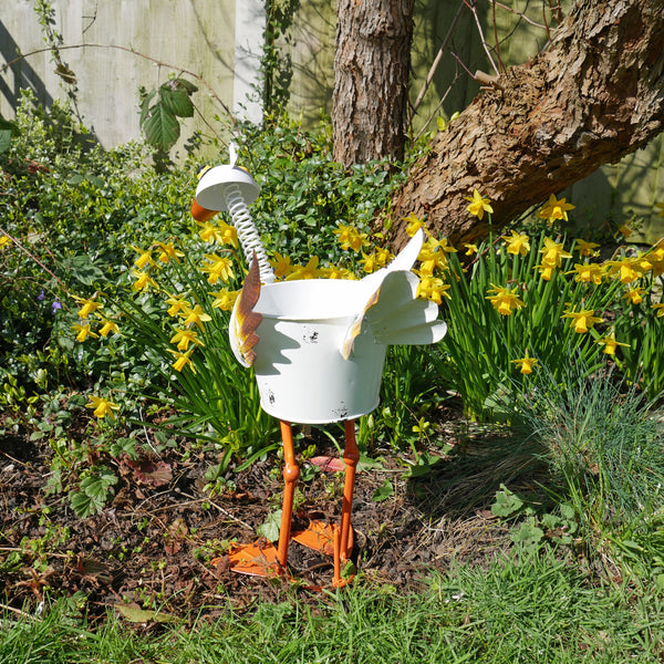 Duck Ornamental Flower Pot - White
