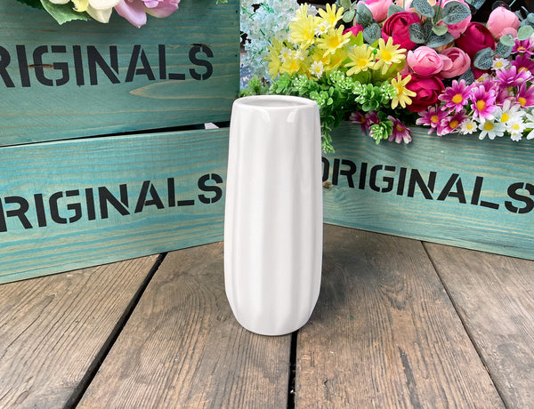 Embossed Cylinder Decorative Vase - White