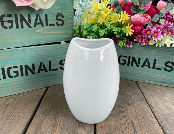 Ceramic Cylinder Decorative Vase - White