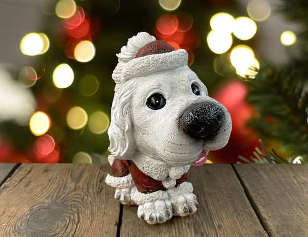 White Spaniel in Santa Suit Costume