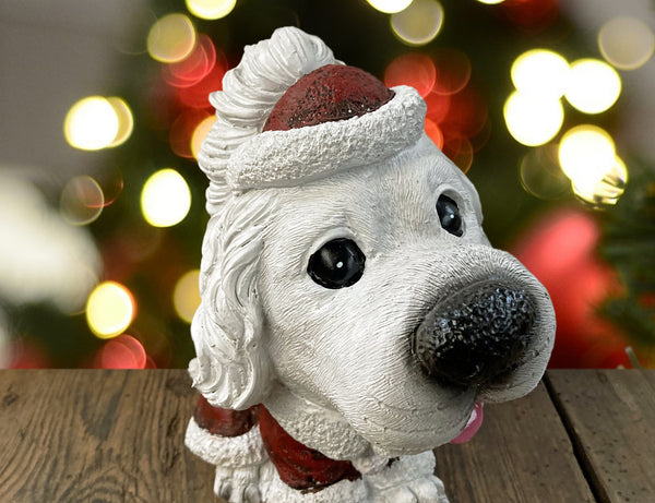White Spaniel in Santa Suit Costume