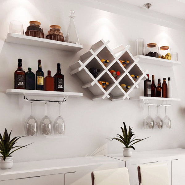 Wall Mounted Wine Rack & Floating Shelves - White