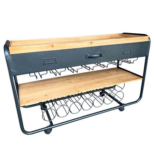 Industrial Style Wine Trolley with Drawer