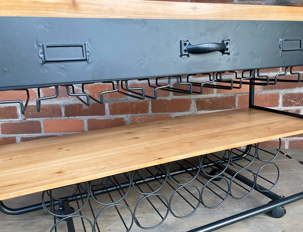 Industrial Style Wine Trolley with Drawer