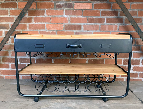 Industrial Style Wine Trolley with Drawer
