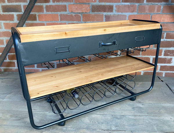 Industrial Style Wine Trolley with Drawer